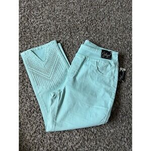 Ethyl Clothing Crop Capri Pants Aqua Green Size 10 NWT